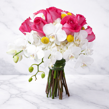 Bouquet Brightly Colored Mixed displayed on an elegant marble background by Heather Floral, a luxury florist in Manhattan NYC. This vibrant and refined bouquet features fresh cut flowers, perfect for weddings, celebrations, and stylish gifting. Order from our flower shop Manhattan and enjoy Free Same-Day Delivery in Manhattan, provided by a trusted New York florist specializing in premium NYC flower delivery.