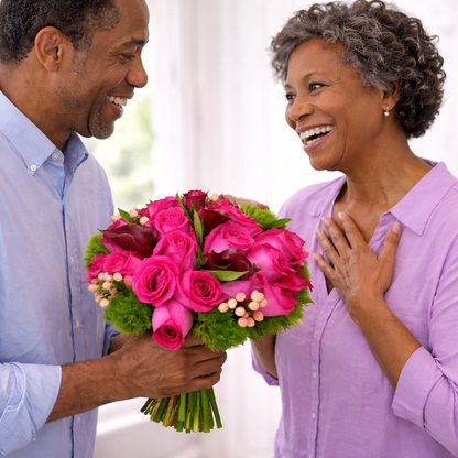 Woman reacting to a pink rose bouquet from a Manhattan flower shop with free same-day delivery Manhattan

Luxury pink rose bouquet by Heather Floral, a New York flower boutique specializing in elegant floral design and fresh cut flowers NYC. Includes Free Same-Day Delivery Manhattan.