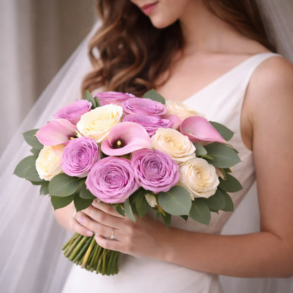 A side-angle view of the Eternal Love Bouquet, showcasing layered textures and elegant floral movement. Handcrafted by Heather Floral, a leading luxury florist Manhattan, known for bespoke wedding flower arrangements.
Order your bridal bouquet with Free Same-Day Delivery Manhattan from a trusted local florist Manhattan.