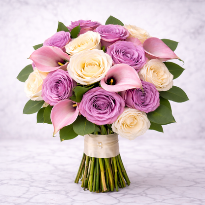 A standing view of the Eternal Love Bouquet, created by Heather Floral, a premier flower shop Manhattan specializing in wedding flowers. This bridal bouquet reflects classic romance and modern refinement, ideal for couples planning their special day.
Order today with Free Same-Day Delivery Manhattan from an experienced luxury florist NYC.