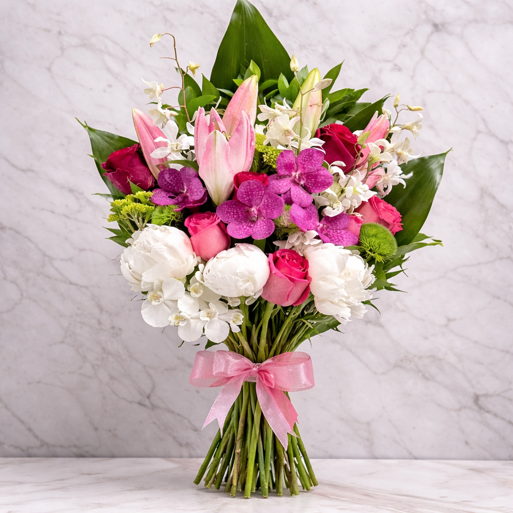 Make me smile with the Lush Presentation Bouquet from Heather Floral, a luxury flower shop in Manhattan NYC. Crafted with premium fresh flowers and styled in a timeless marble look. Free same-day flower delivery near Midtown Manhattan.