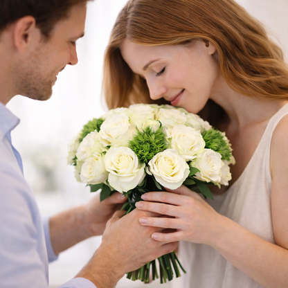 Woman smelling a white rose bouquet from a luxury florist in New York City

Fresh white roses crafted by Heather Floral, a luxury florist New York City specializing in elegant floral arrangements and fresh cut flowers NYC. Available for Manhattan flower delivery and same day flower delivery NYC.